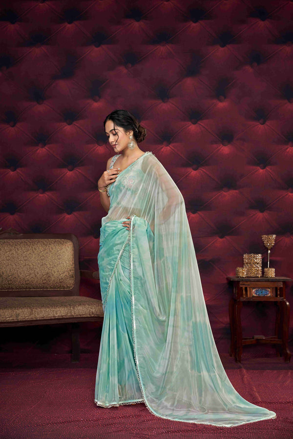 Whispering Waves: Pale Turquoise with Khatli Charm